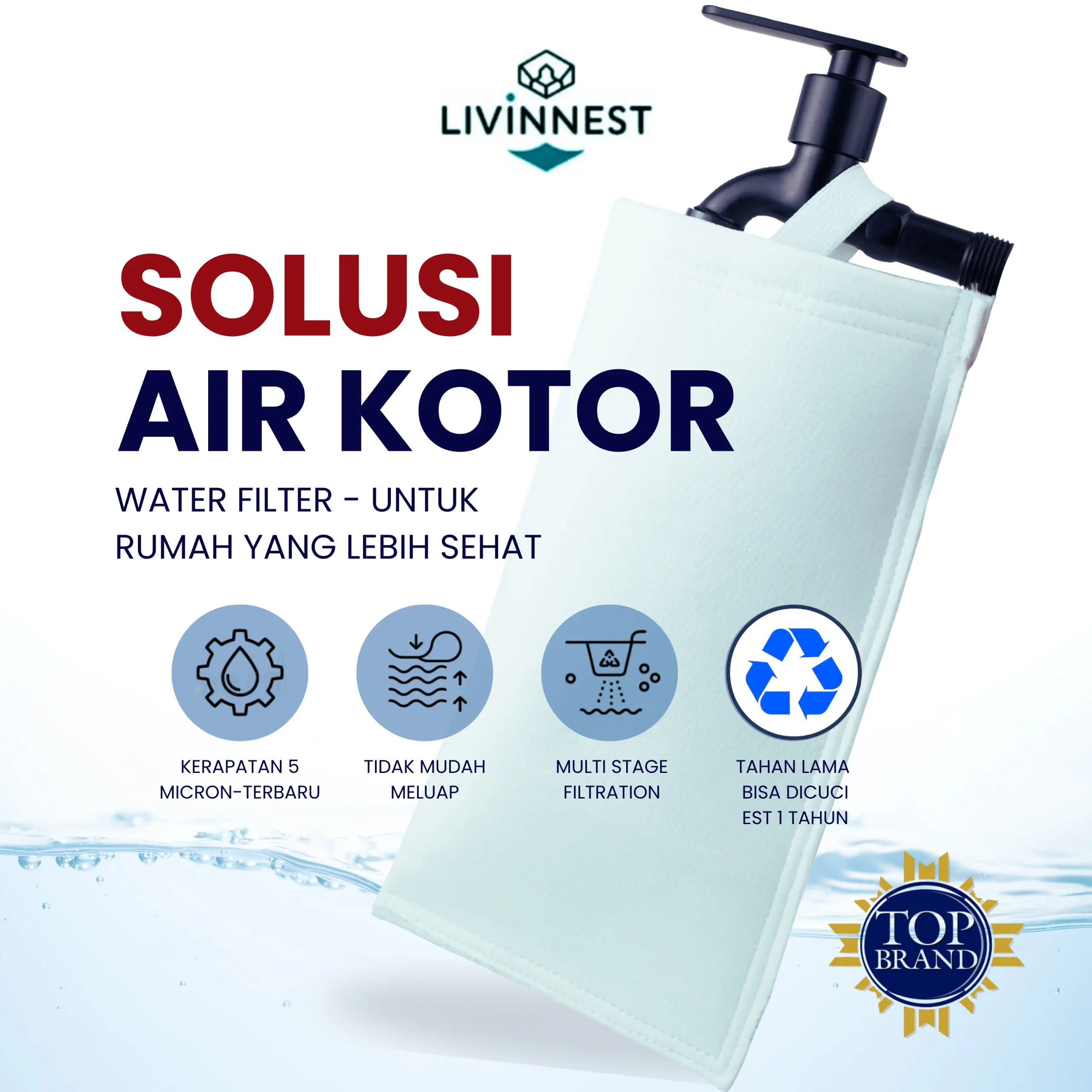 LIVINNEST - Water Filter Saringan Air Keran  Kotor Jadi Jernih 5 Micron