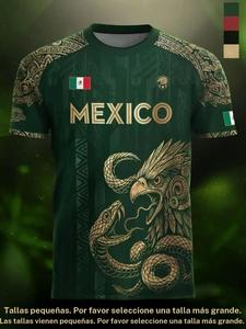 Camiseta de fútbol México Azteca Águila Herencia, estampado integral, estilo casual ajustado para todas las estaciones, diseño único de animales y tribales