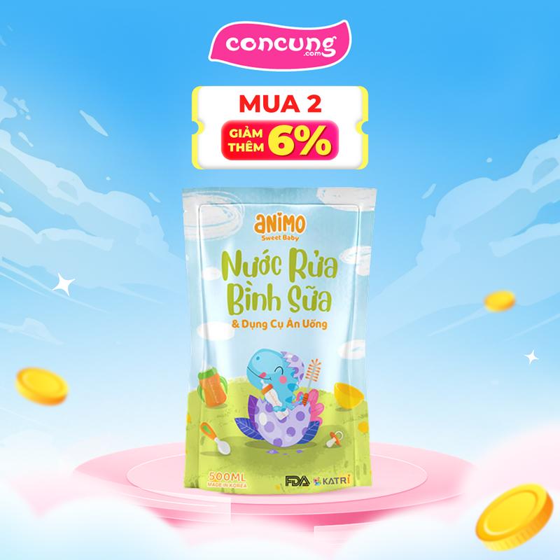 Nước rửa bình sữa kháng khuẩn Animo túi 500ml - Xanh da trời
