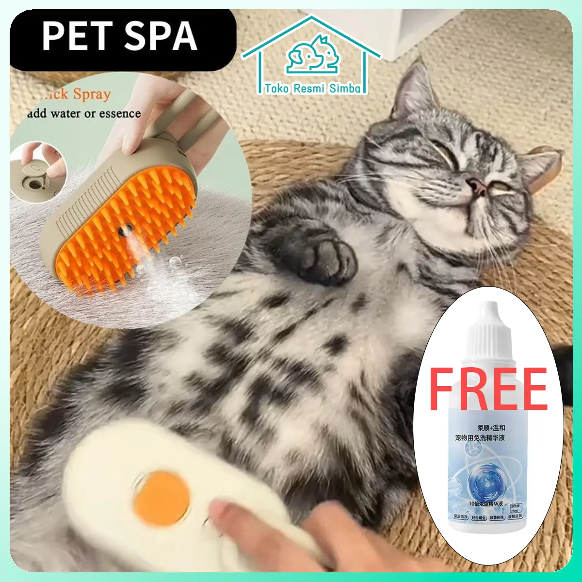 [FREE Serum]3-in-1 pet spray massage comb for cats and dogs/pet spray massage comb/one-click spray anti-fly comb/bath brush hair removal comb pet supplies Pet Sisir Uap Kucing Sikat Silikon Anjing Sisir Mandi Pijat Hewan Pet Grooming Brush Spray