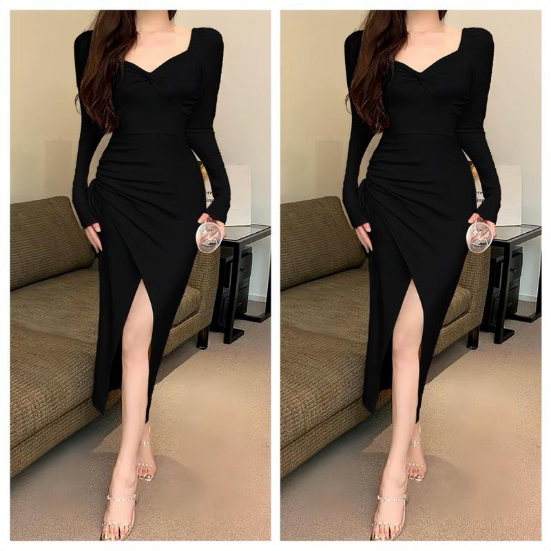 Váy nữ xinh 379 đầm body dự tiệc From dài xẻ tà rút eo nhún che khuyết điểm sang trọng