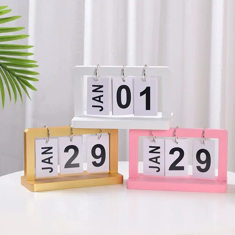 Nordic Style Wooden Page-Turning Calendar Natural Wood Grain Home Decor Office Decor Calendar
