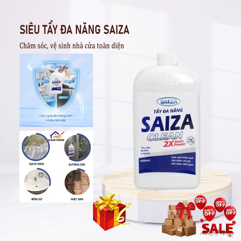 SAIZA Nước Tẩy Đa Năng Vệ Sinh Sàn Nhà 1000ml - Làm Sạch Bề Mặt Sàn Đá Hoa Nhà Tắm, Kháng Khuẩn 99,99%, Tiết Kiệm Hơn, Dung Tích Lớn 1000ml