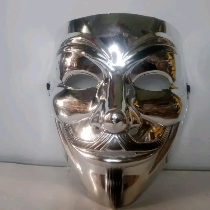Topeng Hacker Anonymous Silver Topeng Cosplay Pesta Halloween Keren