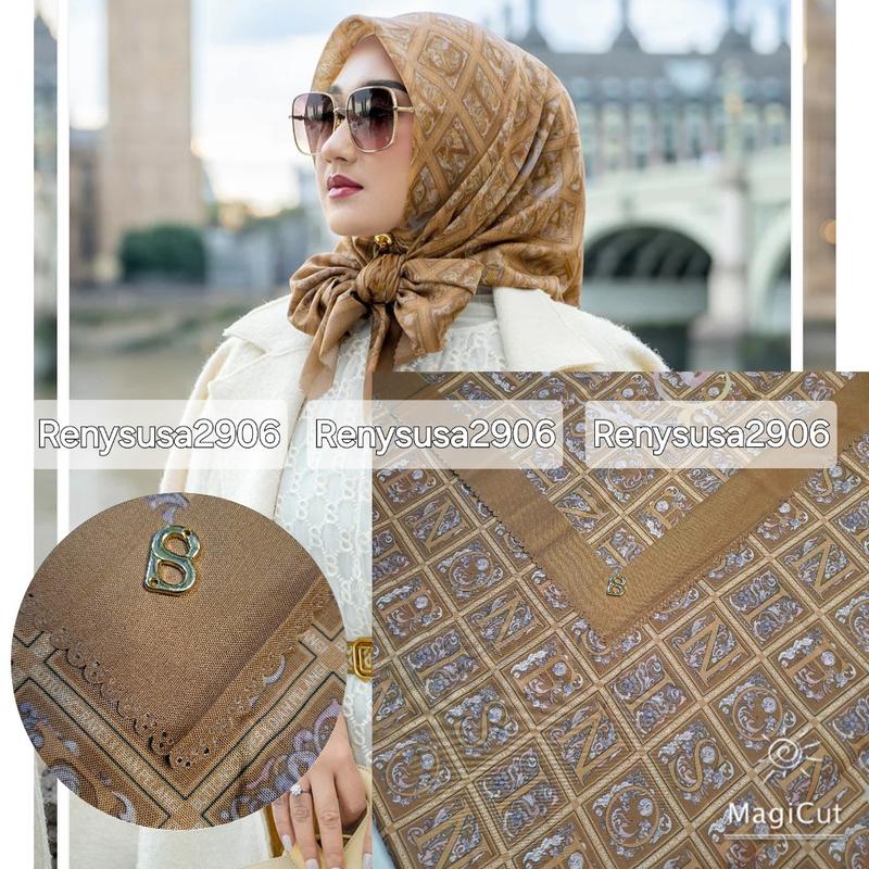 Lc ttk 3 mirror / Autograph series semi ori button scarves with metal logo B bahan Voal sublin Nyaman dan Lembut , kemasan kotak exlusive, kerudung segiempat semua kegiatan hijab persegi 5