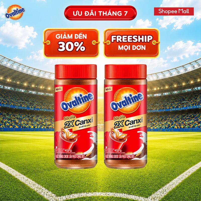 TOP Combo 2 Hũ Thức Uống Cacao Lúa Mạch Dạng Bột Vị Sô Cô La Ovaltine 400G/hũ