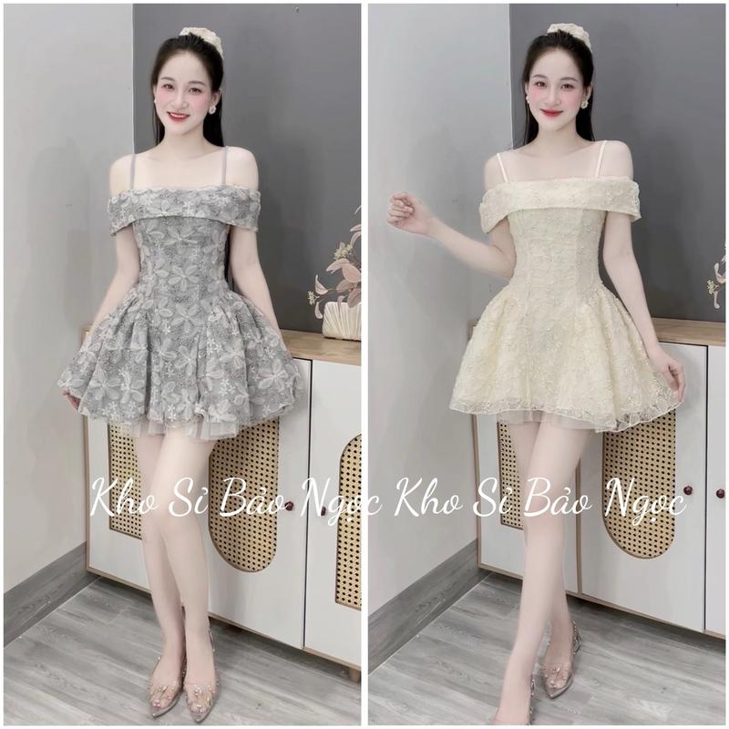 [D580 CÓ BIG SIZE] Váy Thiết Kế Ren Trễ Vai Dáng Xoè Ngắn Kho Sỉ Bảo Ngọc