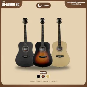 LUNNA Gitar Akustik LN - AJ880 SC Tanam Besi Senar Baja Model Bulat