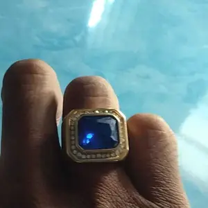 Cincin pria sapire persegi Ring titanium tidak luntur anti karat mewah keren elegant