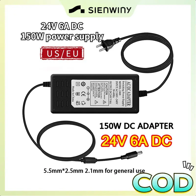 【Indonesia】  DC24V 6A Adaptor US/EU Plug 150W Power Supply Transformer LED Driver Power Supply SuperShock