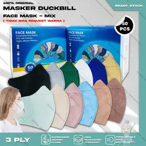 Masker Duckbil FACEMASK 3Ply isi 50Pcs  Warna Mix Soft Nude Duckbill 3 Ply Earloop Headloop Surgical Mask