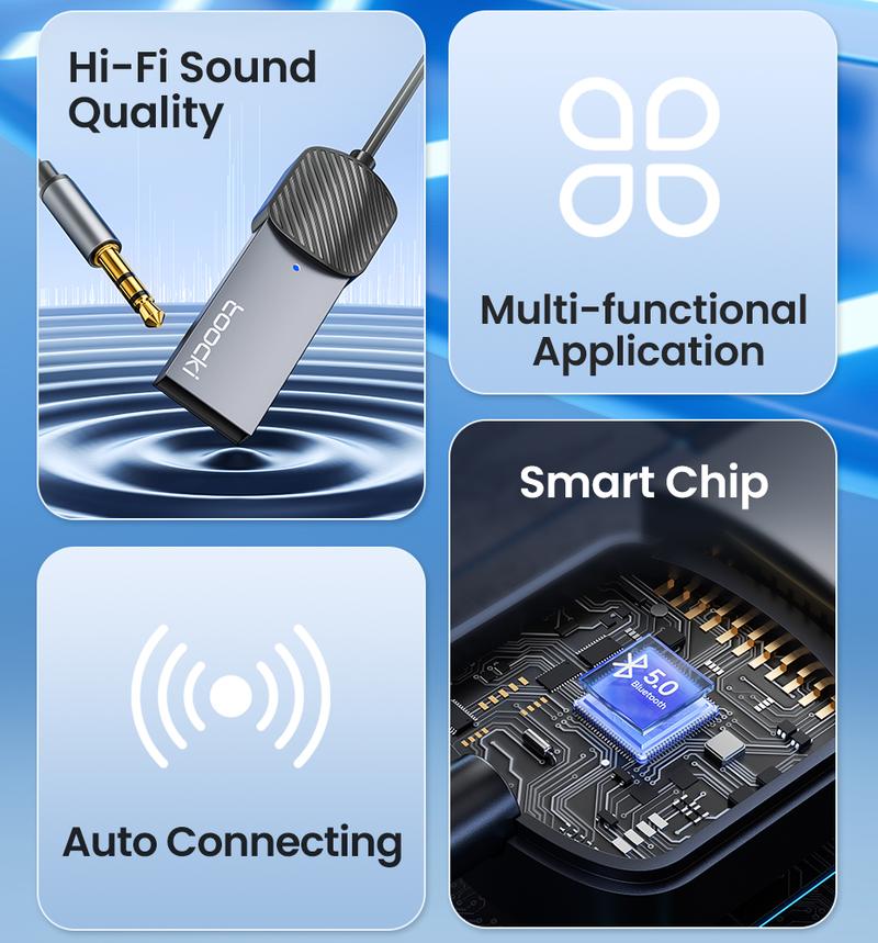 Product Introduction of Toocki Bluetooth Receiver 5.4 For Car Wireless Receiver USB to 3.5mm Jack Aux Audio Wireless Adapter Car Kit Speaker Transmitter 45