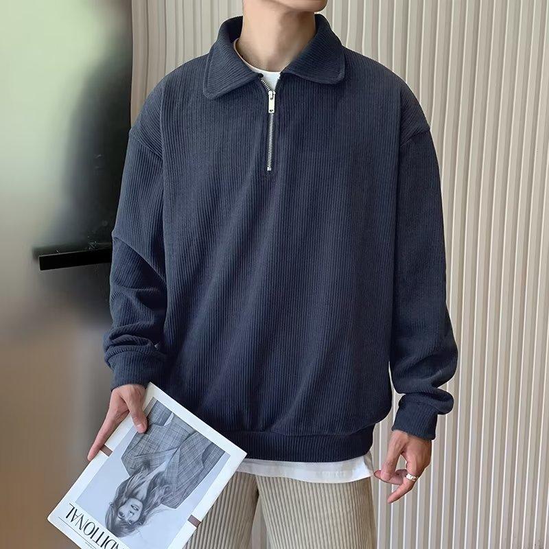 【X·Fashion】sweatshirt men's trendy brand handsome street half-zip polo shirt light and sophisticated style high-end jacket royal blue black white gray 8240 2