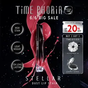 TIME PHORIA STELLAR DUST Lip Stain 5ML | Makeup Tahan Lama Lebaran-Pigmented·12H longlasting stain·lightweight feeling·Hydrating-One swipe of saturated pigment.  All-day wear up to 12 hours.  Featherlight, non-greasy comfort.