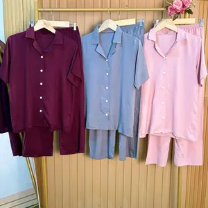 Setelan Rayon Polos Terlaris Pakaian Tidur Tenyaman Pajamas One Set Wanita Kekinian US-01 dengan Pilihan Warna Marun Biru Muda dan Pink