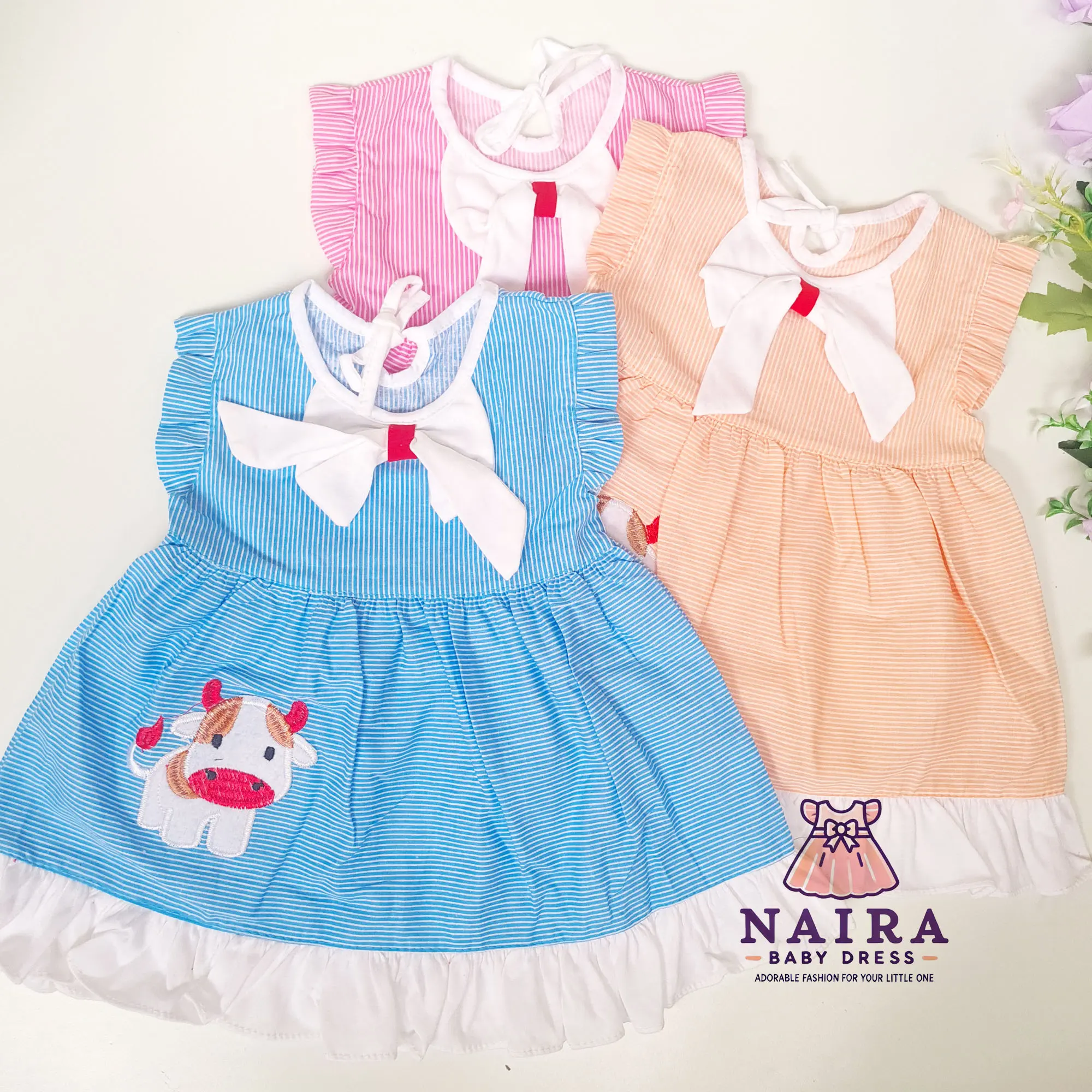 (P-004) Baju Bayi Perempuan 0-6 bulan newborn / Dress bayi perempuan newborn Planet Kidz Motif Sapi