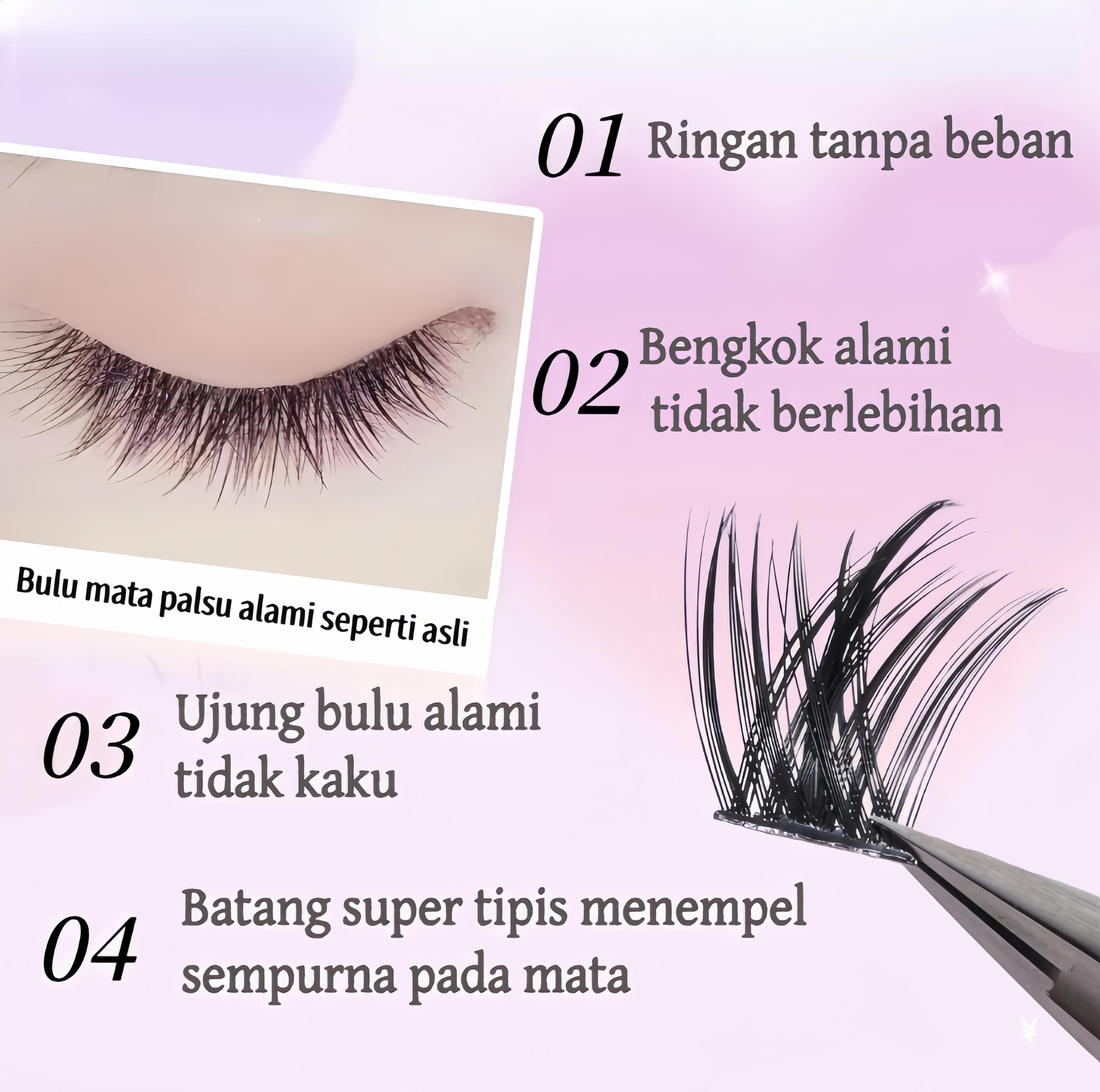 Bulu mata palsu Trilogi Orang Malas yang anti air dan anti keringat, setiap pemesanan akan mendapatkan lem bulu mata premium dan pinset secara gratis.