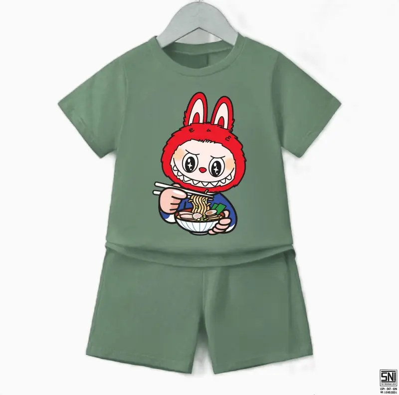 SETELAN BAYI DAN ANAK LAKI LAKI PEREMPUAN 6 BULAN SAMPAI 7 TAHUN KEREN TREND KEKINIAN BAJU ANAK COWO CEWE UNISEX ONE SET KAOS LABUBU 4