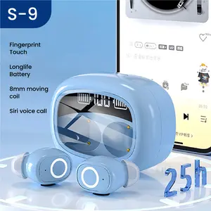 S-9 Headset Bluetooth 5.3 Full Bass Headphone TWS Stereo Olahraga Gaming LED Wireless Earphone Mini