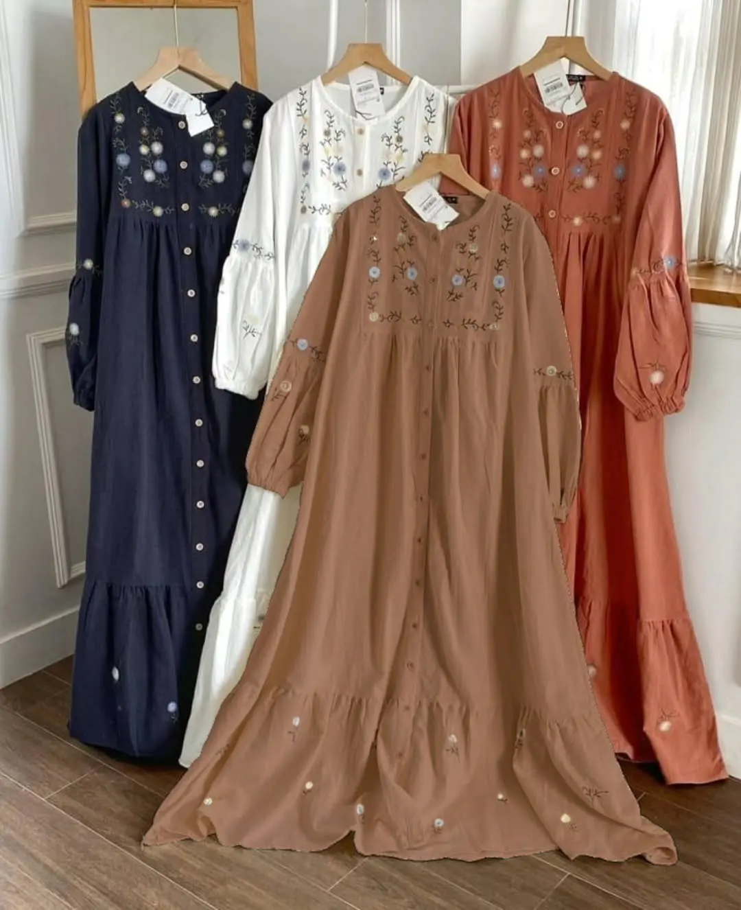 Tania Dress Matt Polo Linen Bordir Dress Terbaru Lebaran 2025 Dress Busui Wanita Gamis Bordir Kondangan