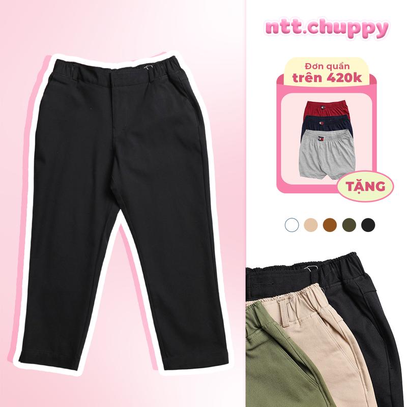 FORM NHỎ Quần Kaki Nữ Form Nhỏ 9 Tấc – Lưng Thun Co Giãn Có Túi Hai Bên – Cotton Mềm Mịn Thoáng Mát | NTT Chuppy Store
