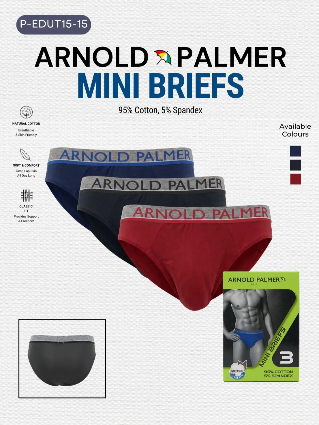 ARNOLD PALMER CELANA DALAM PRIA MINI KATUN PREMIUM STRETCH (ISI 3 PCS) - P-EDUT15-15