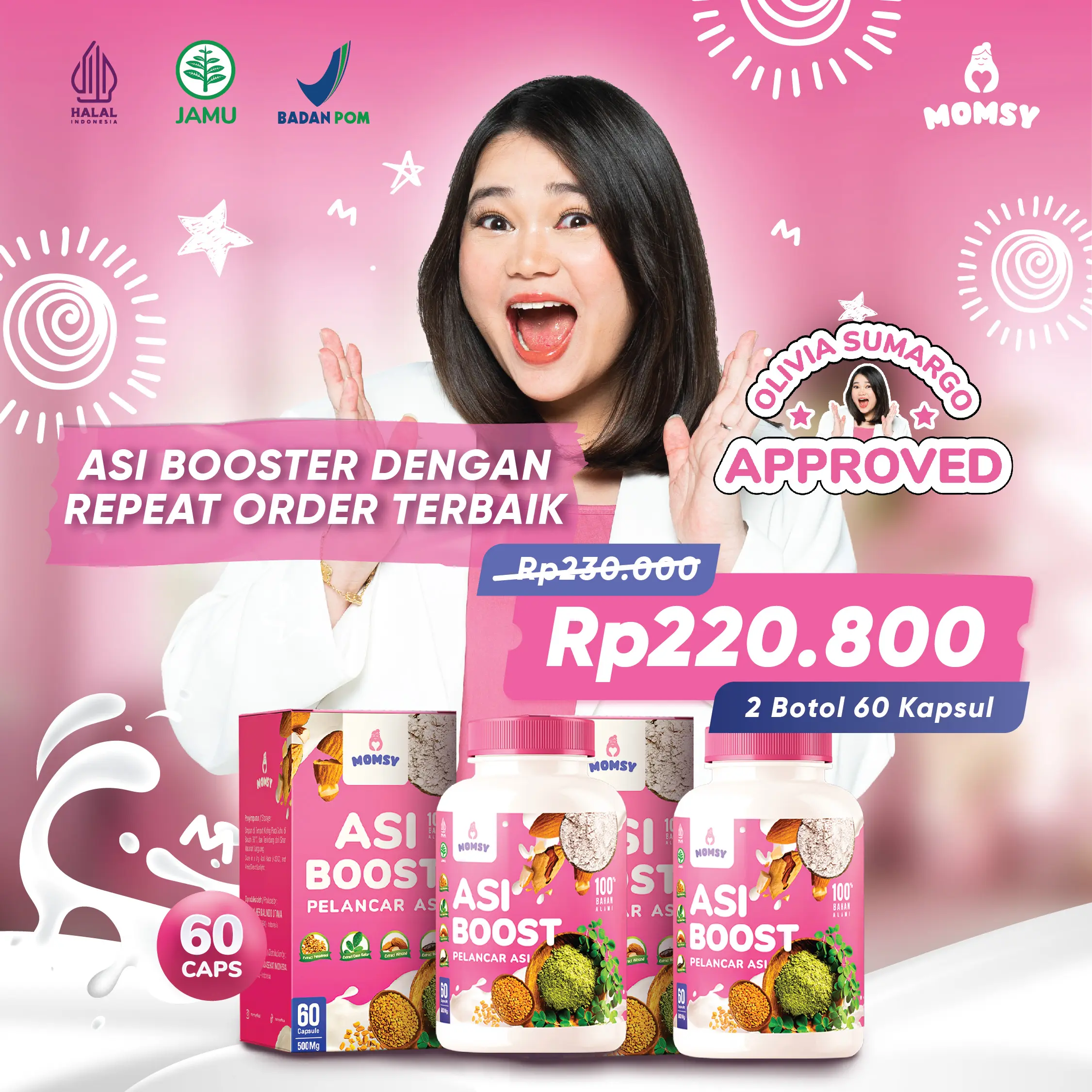 ASI Booster [COD] MOMSY 2x60 Kapsul BPOM HALAL Natural Almond Kelor Ikan Gabus Fenugreek