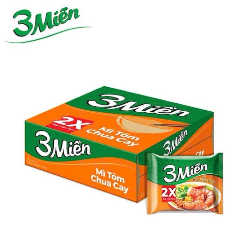 TOP Thùng 30 Gói Mì 3 Miền Tôm Chua Cay 2X 65g - UN1T date mới T10/2026