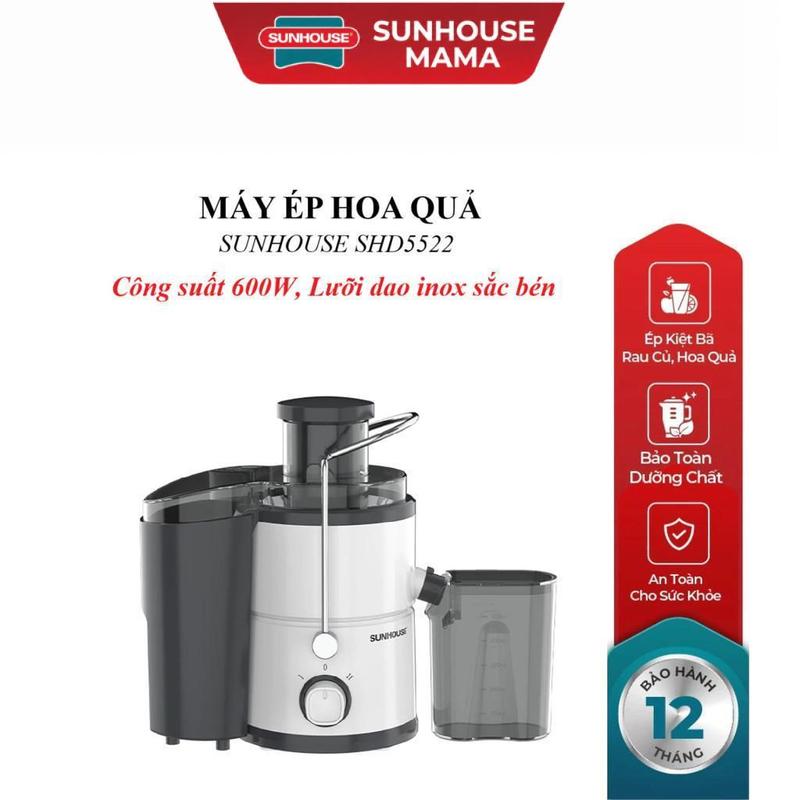 MÁY ÉP HOA QUẢ SUNHOUSE SHD5522, Công suất 600W ép nhanh, Lưỡi dao inox sắc bén, 2 chế độ ép linh hoạt, Dung tích 500 ml