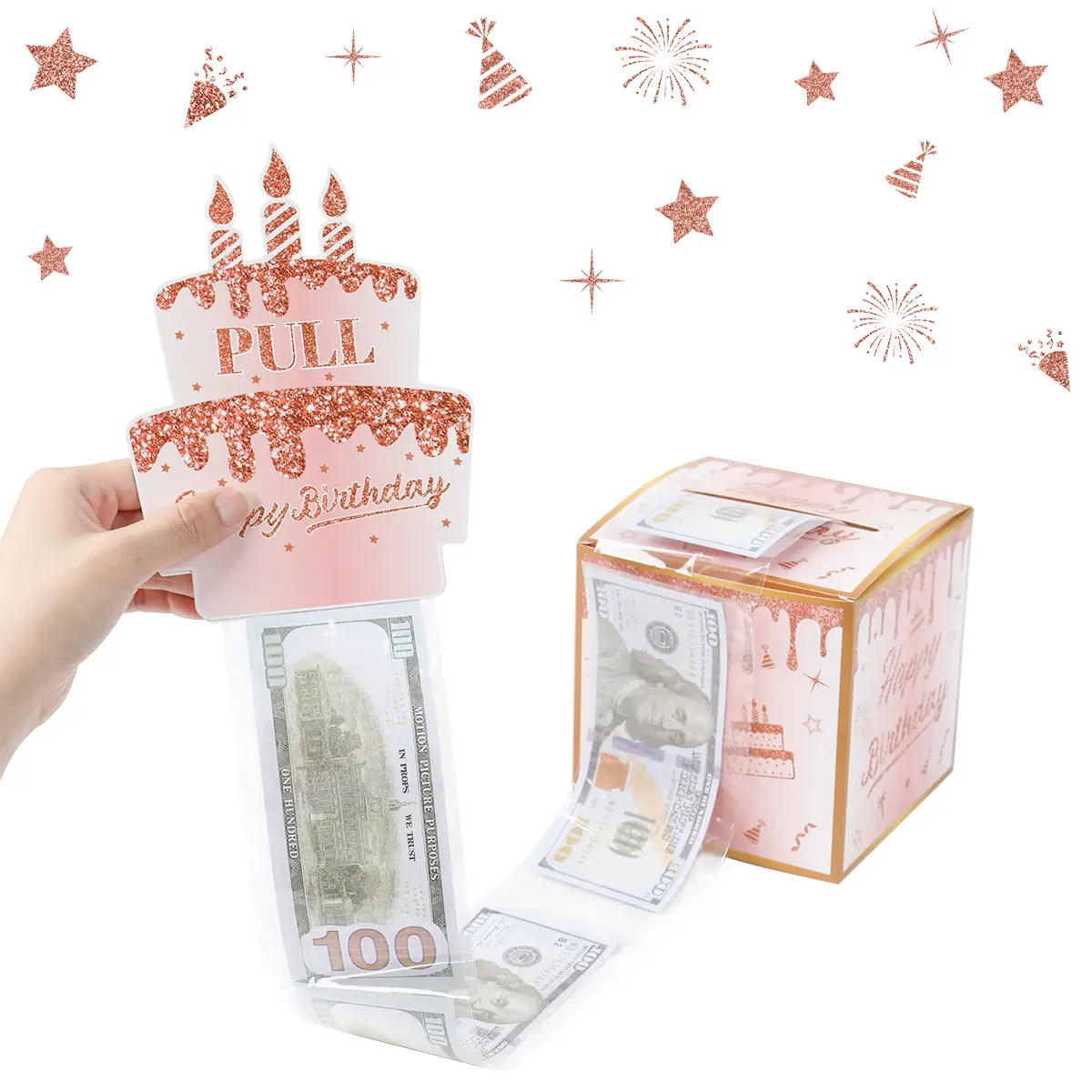 กล่องของขวัญลิ้นชักเงินสด ดีไซน์สุขสันต์วันเกิด สีชมพูทอง 30 ชิ้น เหมาะสำหรับวันเกิดเซอร์ไพรส์ ดึงเงินออก เหมาะสำหรับงานแต่งงานและงานอื่น ๆ ที่ต้องการ อุปกรณ์ปาร์ตี้ ของขวัญวันเกิด