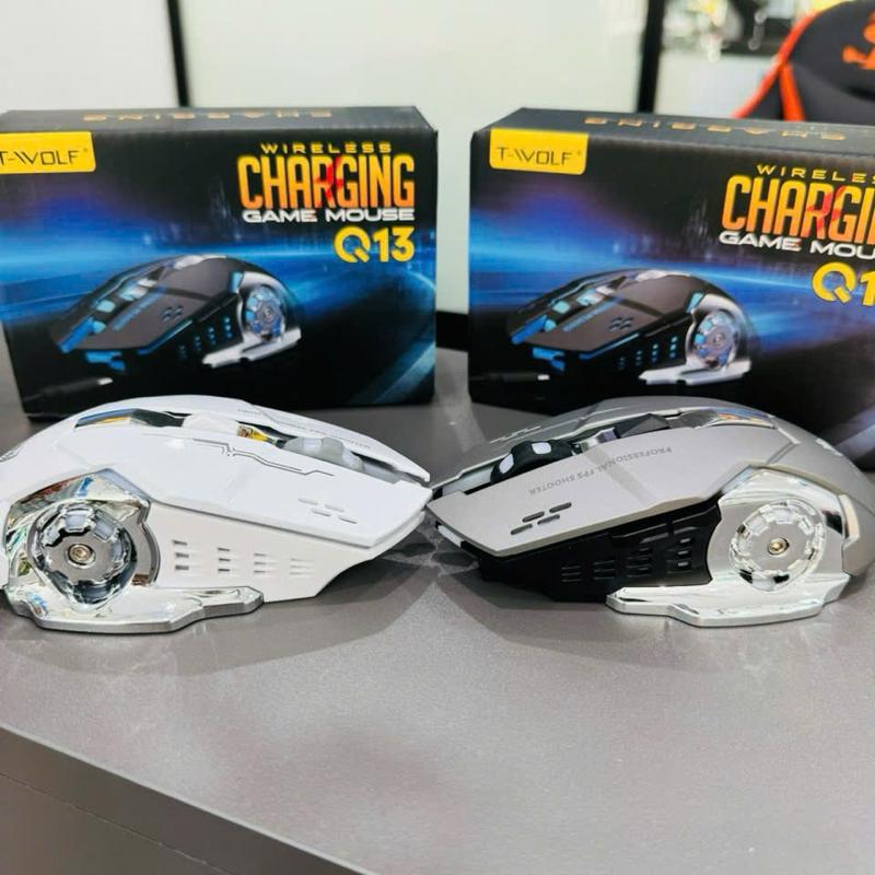 T-VOLF Chuột Gaming Q13 Không Dây 3 Màu Xám Trắng Đen LED 7 Màu Tự Chuyển Sạc Pin Tiện Ích Sạc Nhanh Tiết Kiệm Điện
