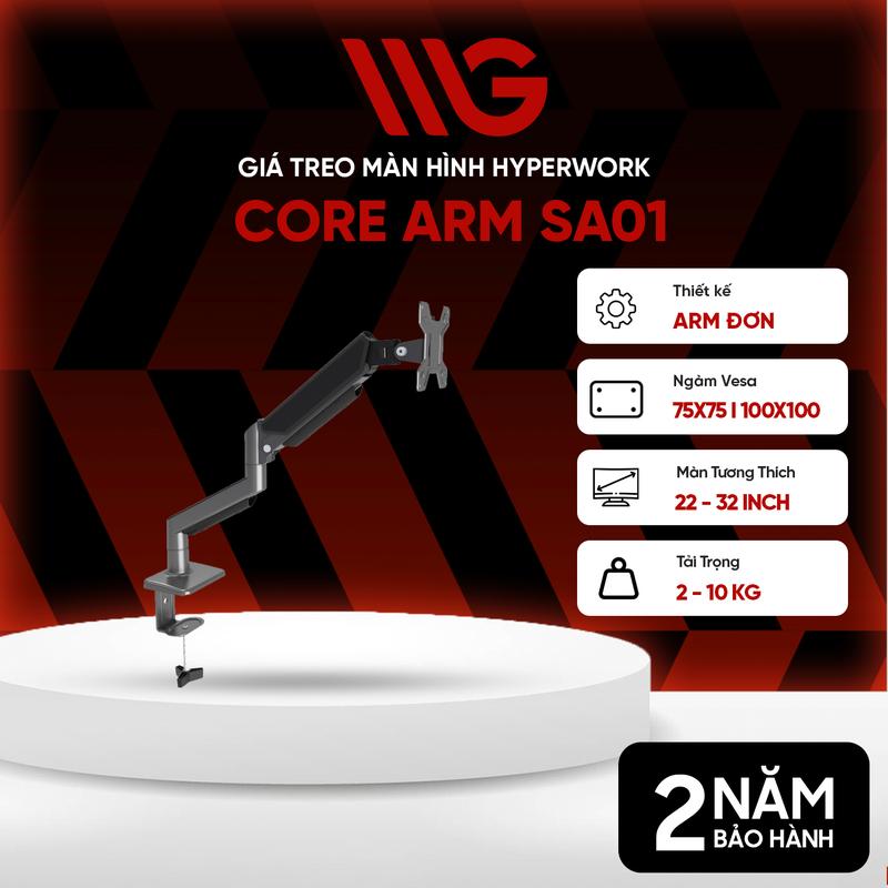 Giá Đỡ Màn Hình HyperWork Core Arm SA01 Gắn Bàn Hỗ Trợ Màn Hình 17-32 inch - Chính Hãng