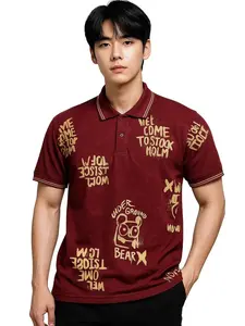 PM | Kaos Polo Shirt Lengan Pendek Kerah list motif BEAR | Kaos Pria Dewasa Bahan Lakos Pique Soft Fit Longgar Casual Santai