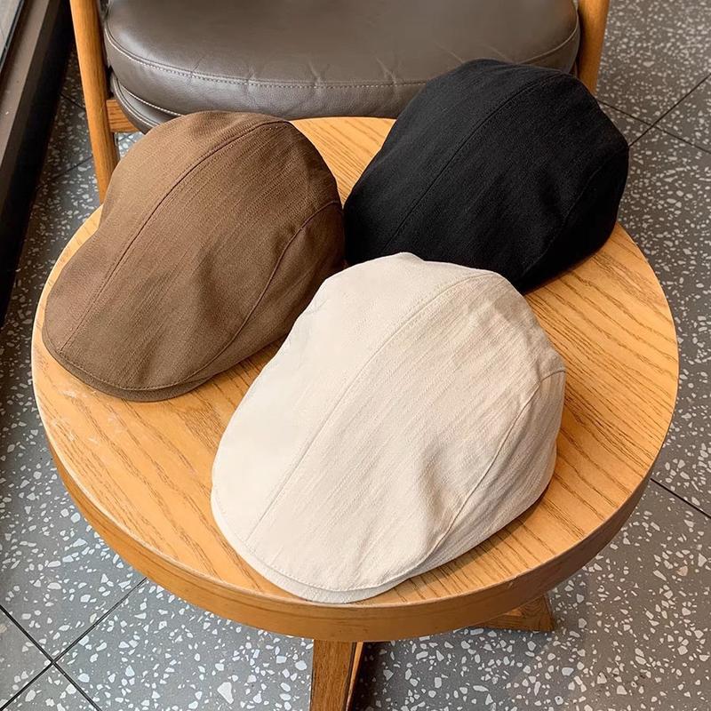 Mũ lưỡi trai kiểu Nhật cổ điển, mũ beret vải cotton-linen màu trơn, mũ lưỡi trai thời trang đa năng, mũ chống nắng mùa hè cho nam giúp làm cho khuôn mặt trông nhỏ hơn.