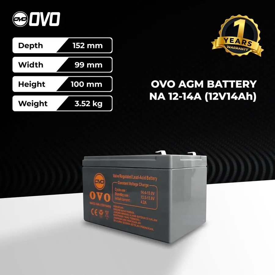 Baterai OVO 12V 14AH Aki Kering 12V 12AH Garansi 1 Tahun