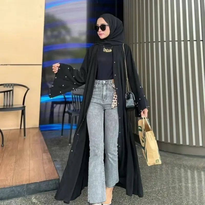 Abaya Dubai Saudi jalabiah Diamond outer dress wanita Casual Panjang
