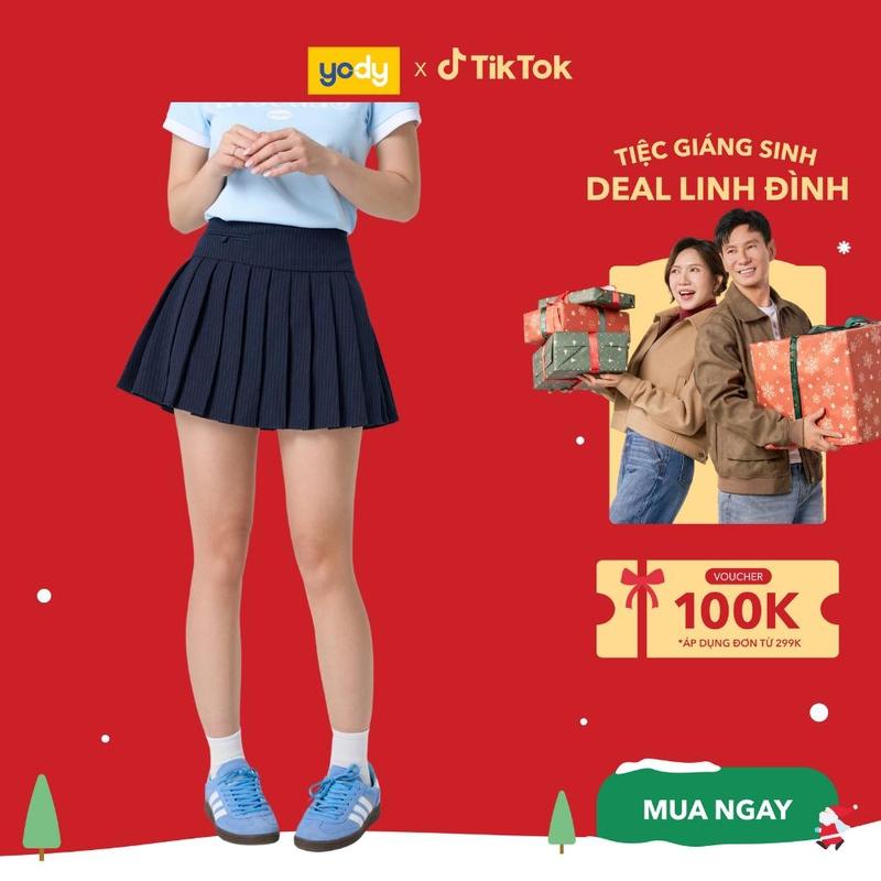 YODY Chân Váy Polyester Nano Xếp Ly Nữ Họa Tiết Kẻ Phong Cách Trẻ Trung WYSK25S018