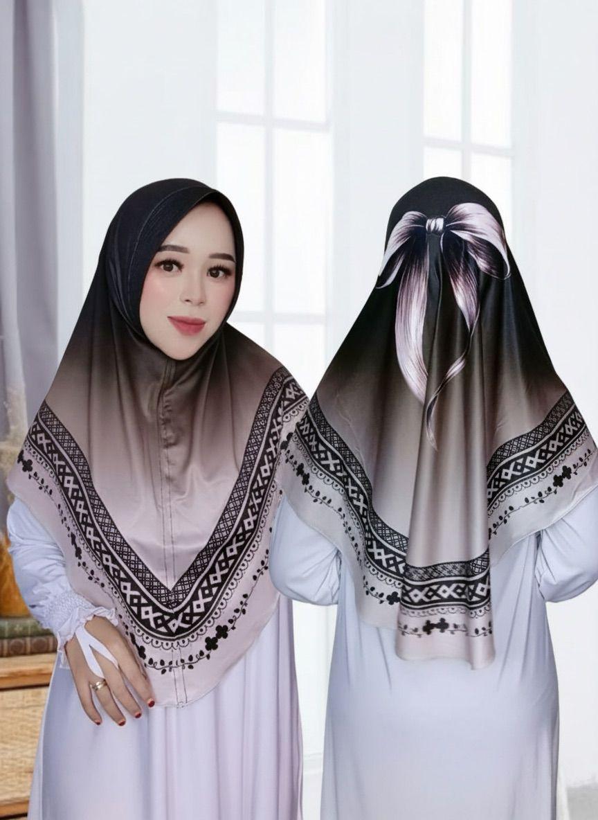Hijab Bergo Motif Gradasi Pita Jersey Premium Bahan Nyaman 10 Warna Elegan & Tampilan Menarik