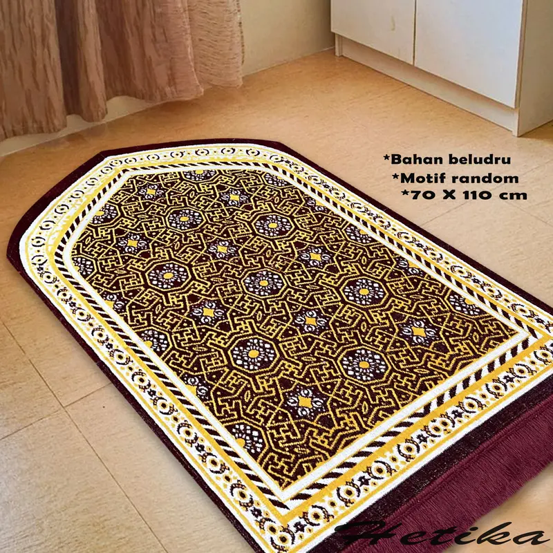 Sajadah qubah beludru ukuran dewasa tebal halus motif muslim turki Nyaman Bulu Hitam Lembut 4