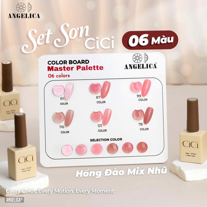 Set 4 Chai Sơn Gel CICI 15ml Chất Đặc Mướt Màu Dễ Dùng - ANGELICA Sơn gel kèm bảng màu