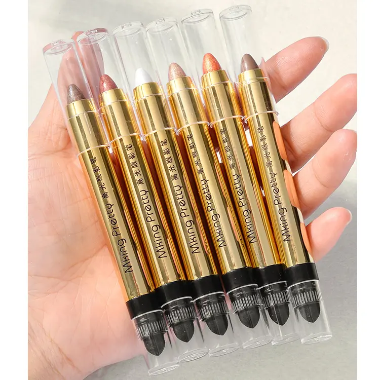 One Touch Shape Lazy Eye Makeup Highlighter Eyeshadow Pen Brightening Sleeper Silkworm Pen Double Head Eyeshadow Stick Waterproof Non-Smudge Eye Makeup Highlighter for beginners