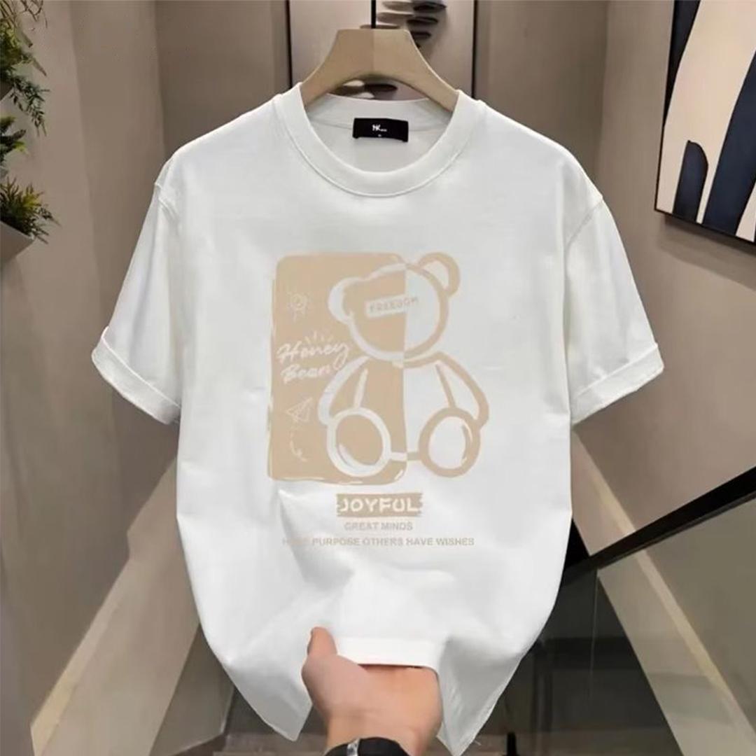 T-shirt Distro Trendy Lengan Pendek Bahan Katun Premium Sablon Digital Printing Kaos Oblong Warna Hitam Putih Pola Bear Bagian Depan Motif