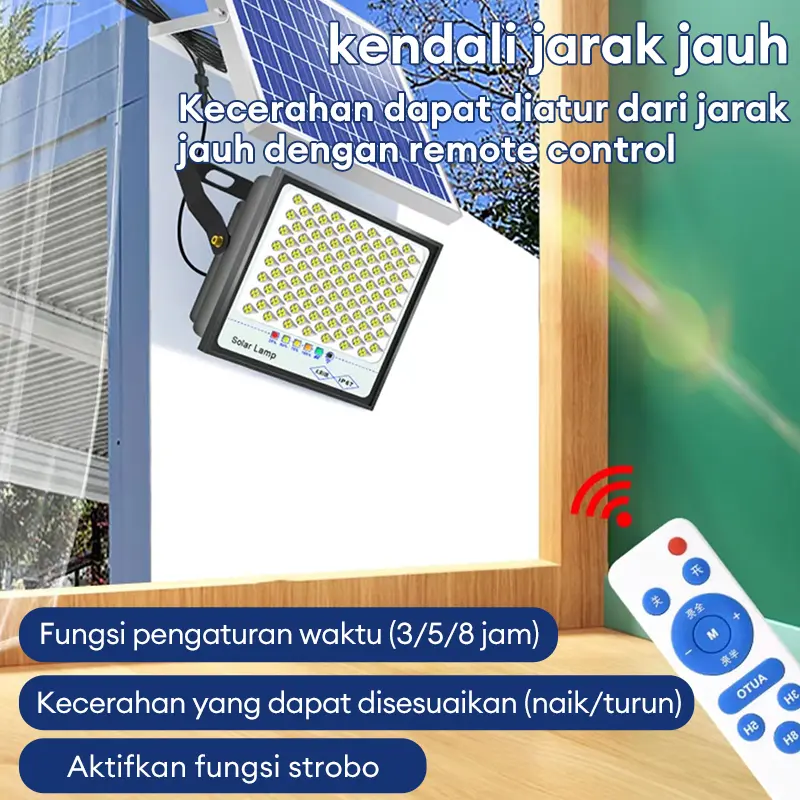 【Garansi 10 tahun】Lampu tenaga surya 【Fungsi flash】 Lampu Tenaga Matahari 1500W Ready Stock led tahan lama solar panel Lampu tempered glass lampu meja luar ruangan 7
