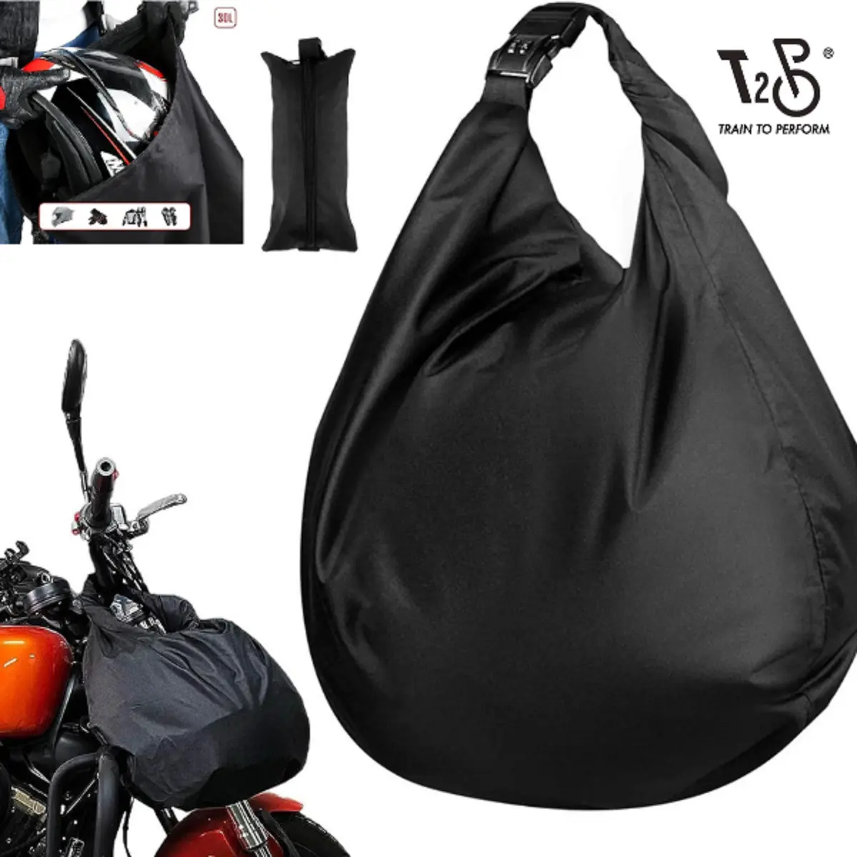 T2P Lockable Helmet Bag 30L Motorcycle Helmet Bag With Pouch Oxford Fabric Waterproof Helmet Large Capaciity