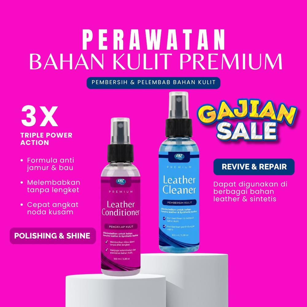 Pengkilap dan Pembersih Tas Kulit, Sepatu, Jaket, Sofa Leather Conditioner ERZ Clean untuk Melindungi Dompet, Jaket Kulit dari Jamur Leather Cleaner - Pembersih Botol Biru