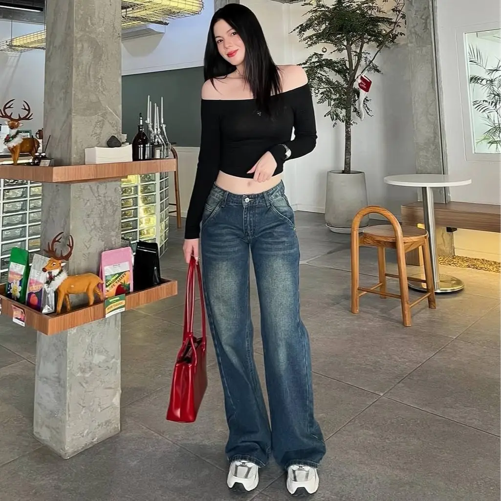 Baggy Jeans Highwaist Loose Retro Whisker Gombrong Kekinian Wanita
