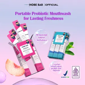 Hobe Bar Portable Probiotic Mouthwash - Alcohol-Free and Sugar-Free, Available in Minty Fresh and Peach Bloom (11ml x 20sachets), hobe bar obat kumur saset Mulut