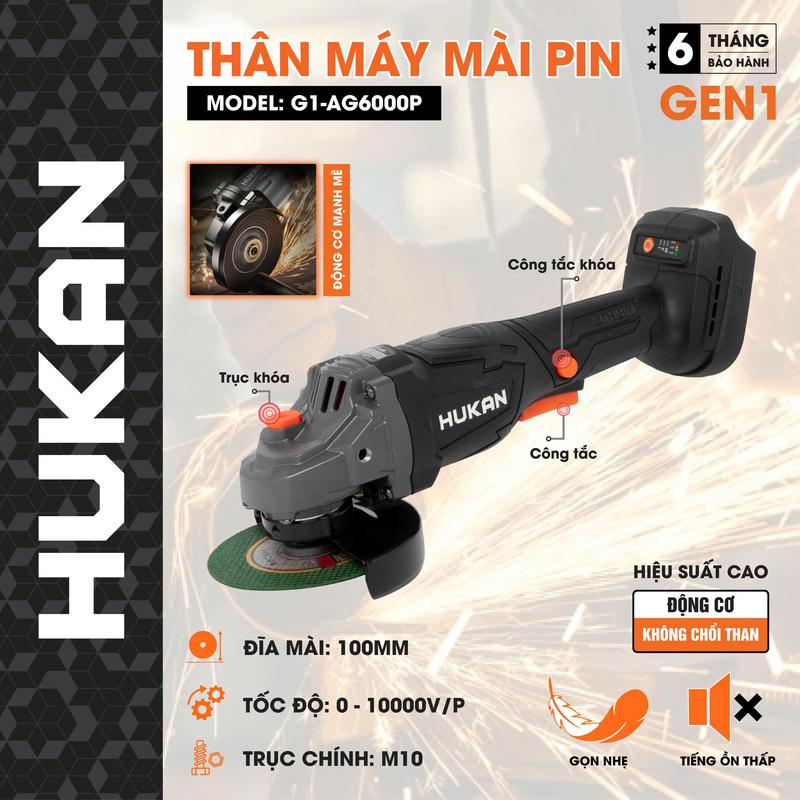 DEAL LIVE Thân máy mài pin G1-AG6000P Hukan Tốc độ không tải: 7600V p Chân pin phổ thông hàng chính hãng chưa pin sạc
