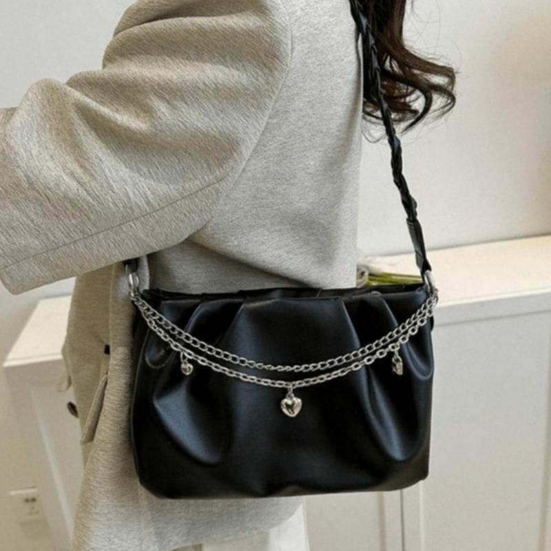 Tas Selempang Wanita Rantai Woven Strap Shoulder Bag - Tas Cewek Premium JS2 492 Kulit Hitam 6