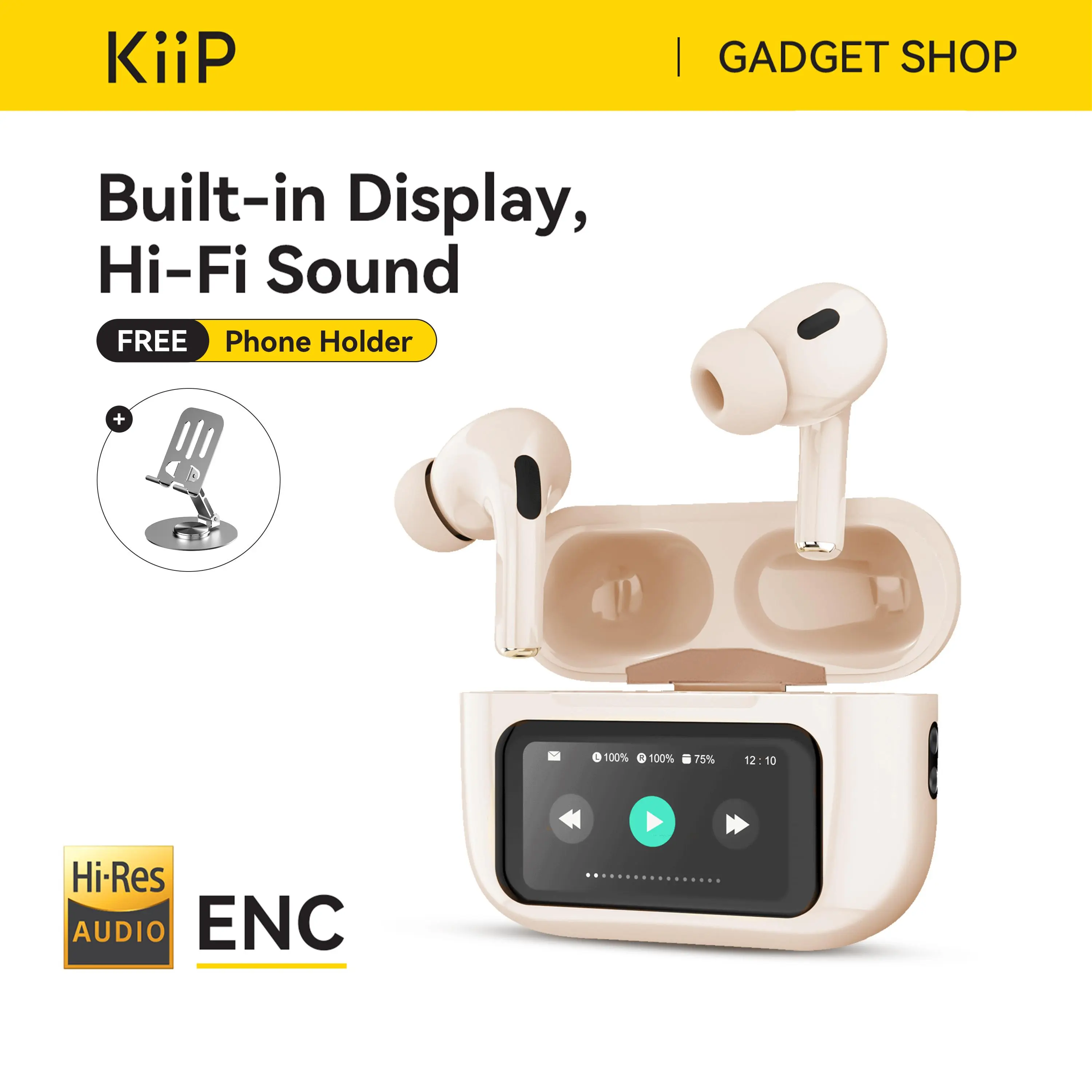 KiiP DTS16 TWS ANC Headset Bluetooth 5.4 Earphone Smart Screen Active Noise Reduction